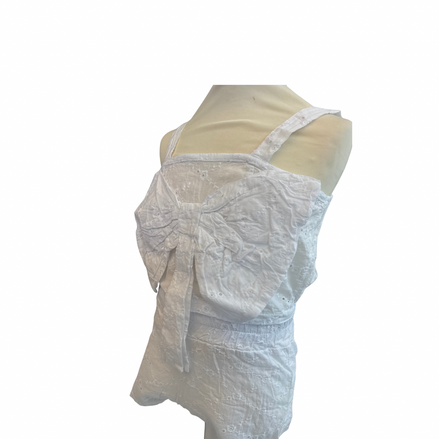 Embroidered Cotton Bow Romper