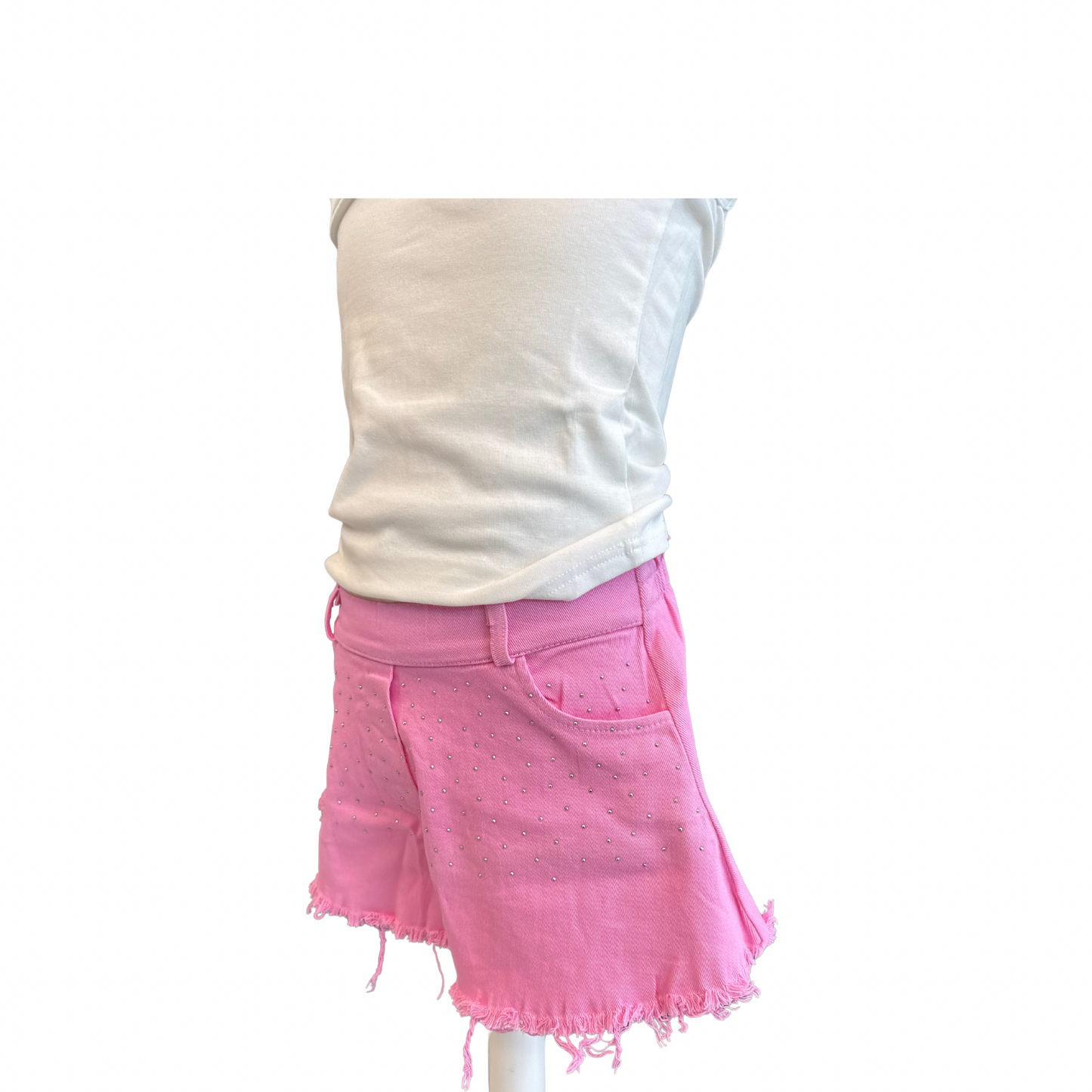 Girls’ White Denim Shorts with Rhinestones