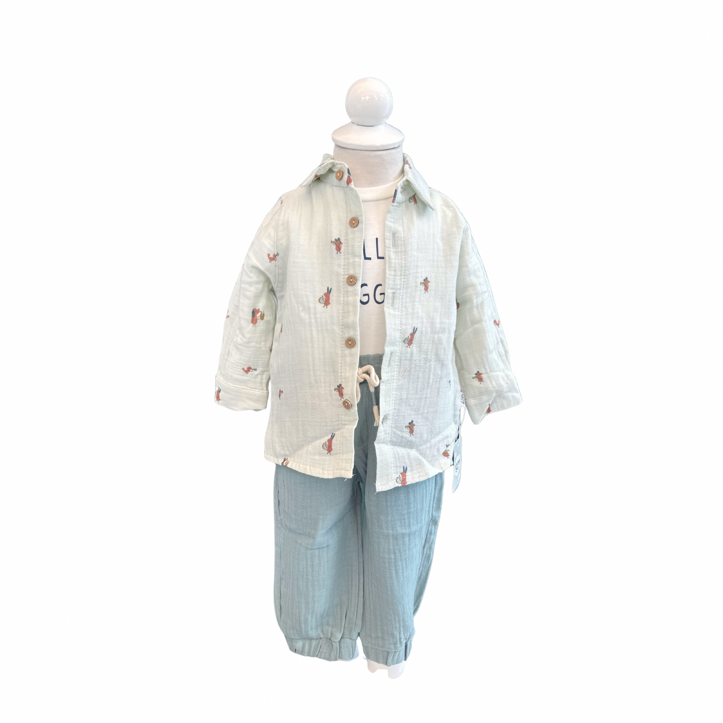 3-Piece Striped Muslin Set with Long Sleeve Top