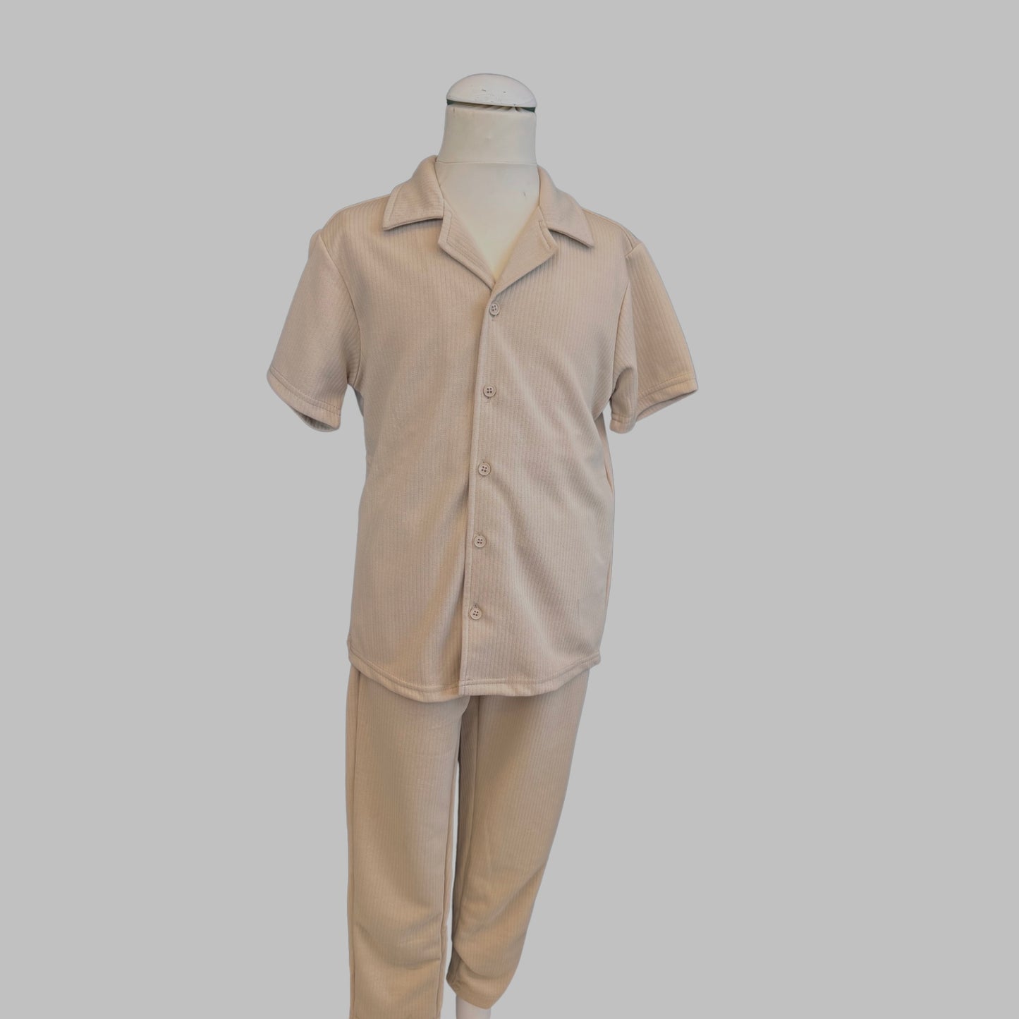 Ribbed Short Sleeve Shirt & Pants Set