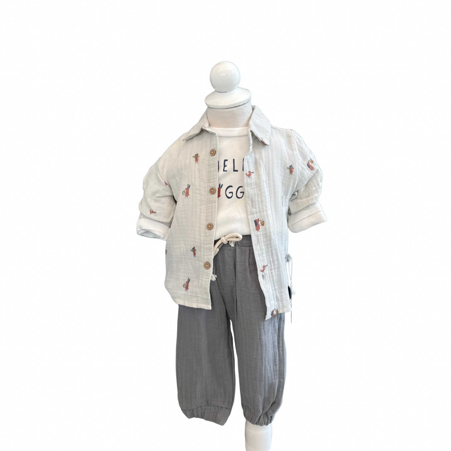 3-Piece Striped Muslin Set with Long Sleeve Top