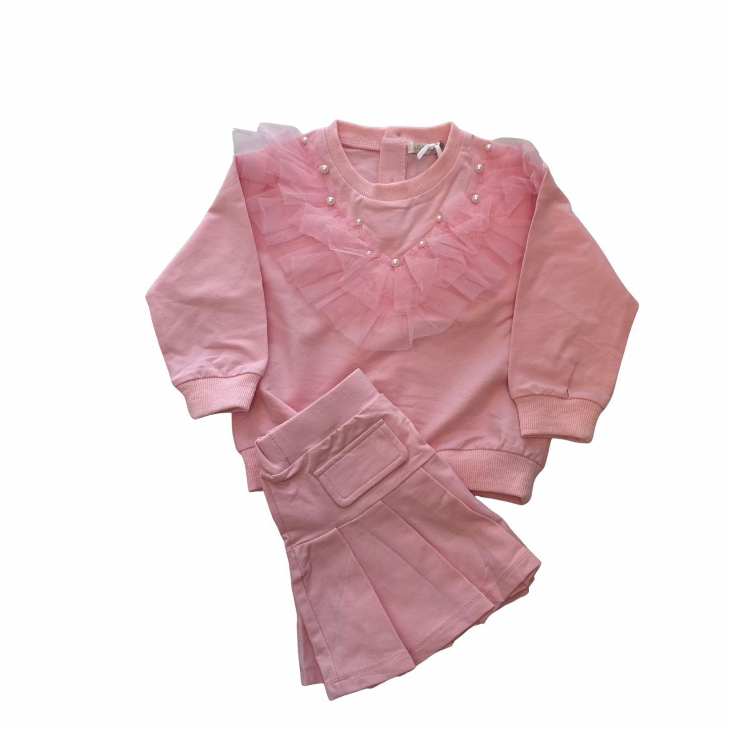 2-Piece Pink Ruffle & Pearl Set