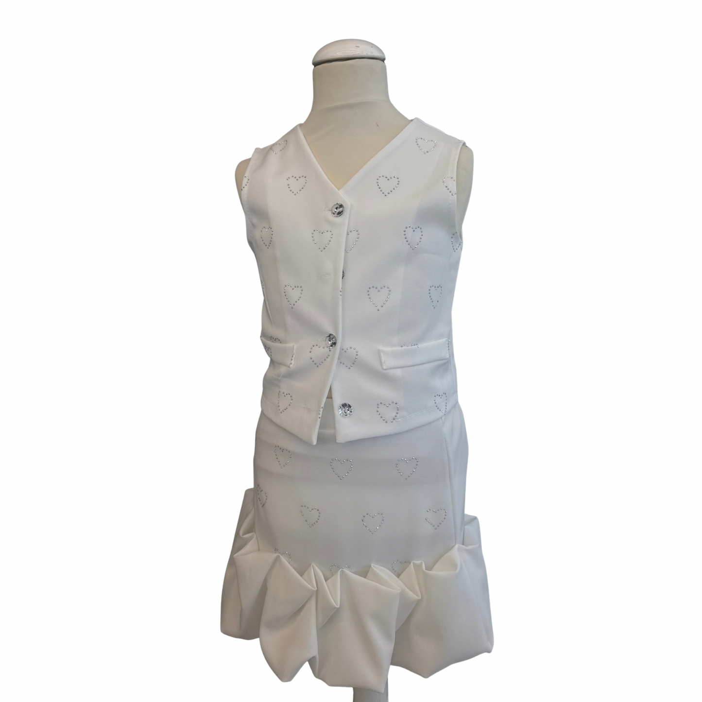 Elegant Vest and Skirt Set with Rhinestone Hearts