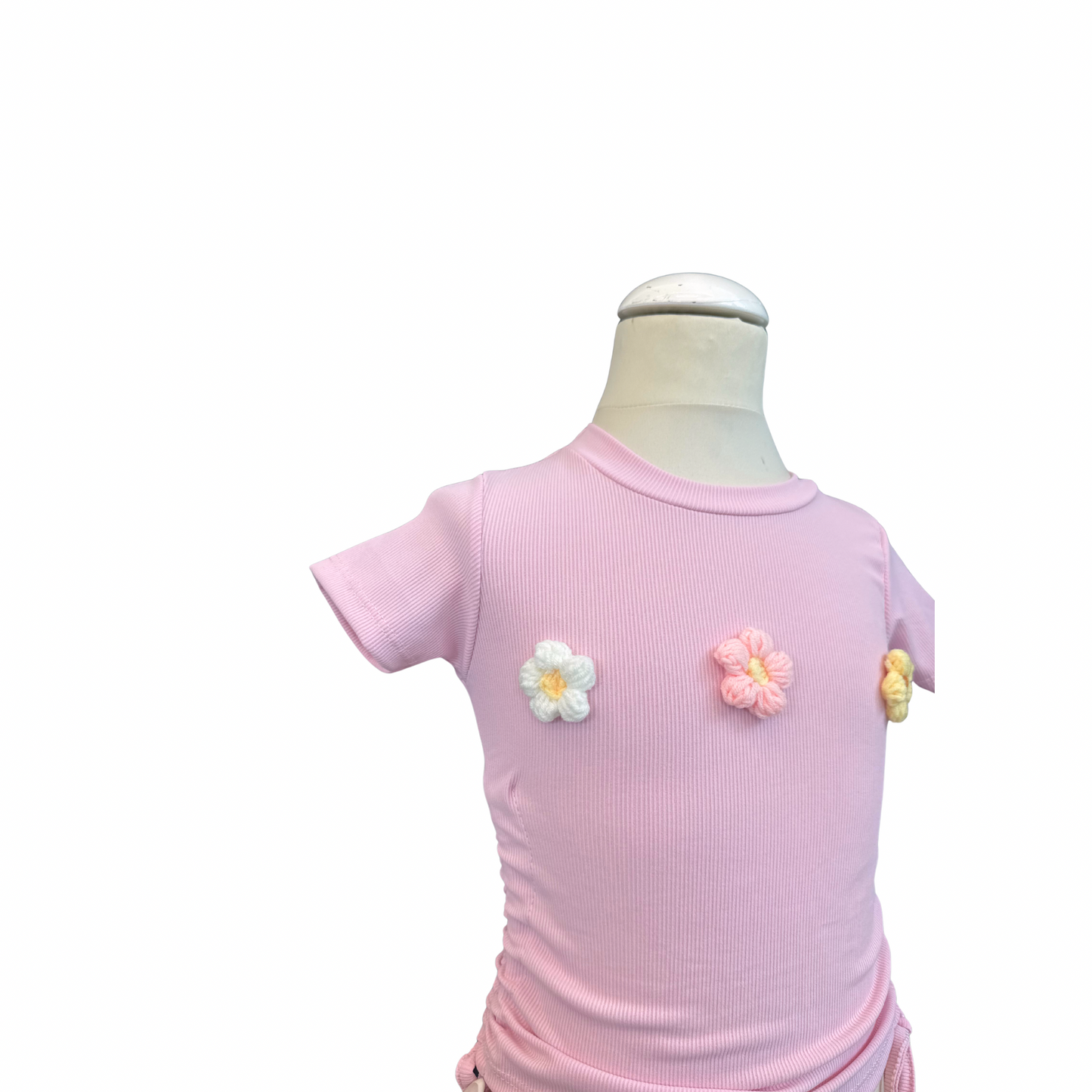 Girls' Ribbed Tee with 3D Crochet Flowers