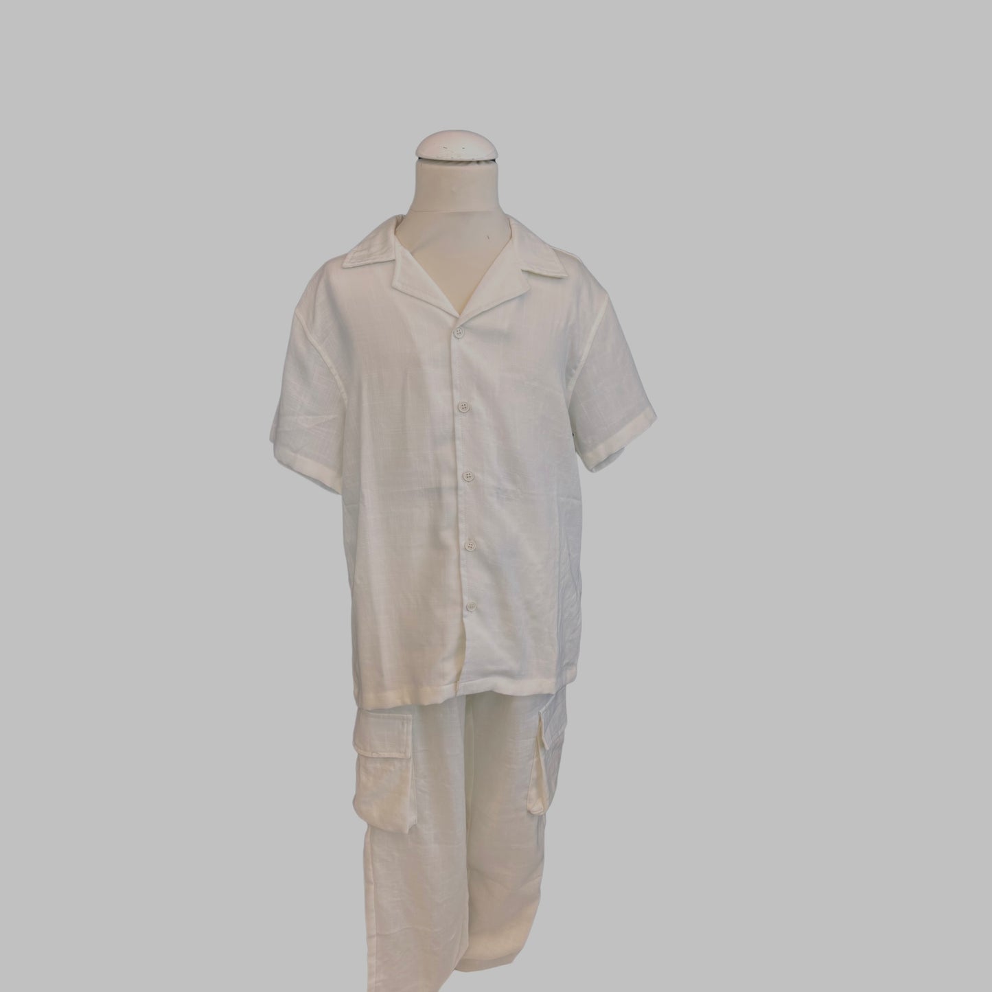 Boys' Linen Shirt & Pants Set – White