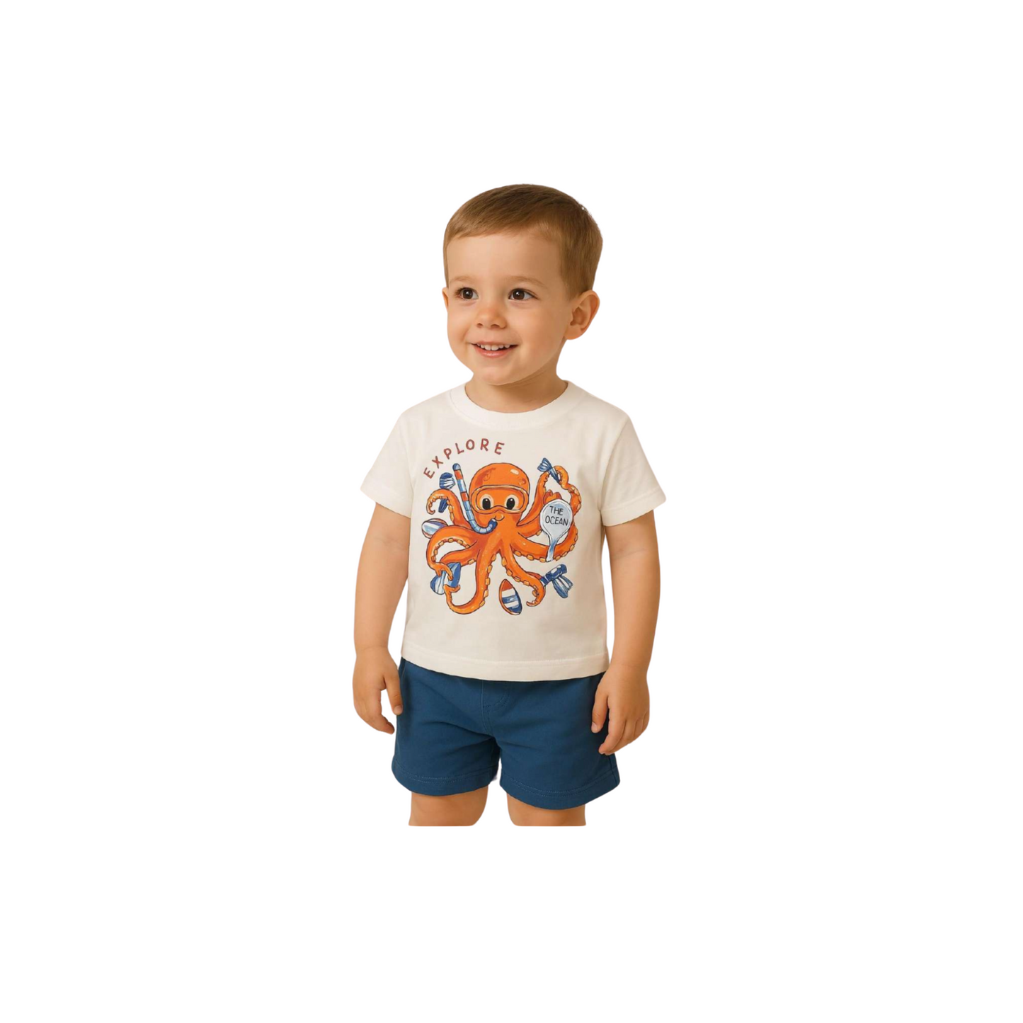 Boys' Summer Set "Explore the Ocean" – Grey & Off-White