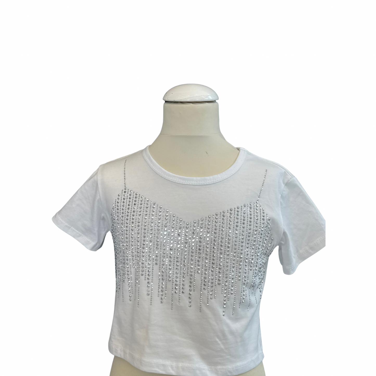 Girls' Crop T-Shirt with Rhinestone Fringe Detail