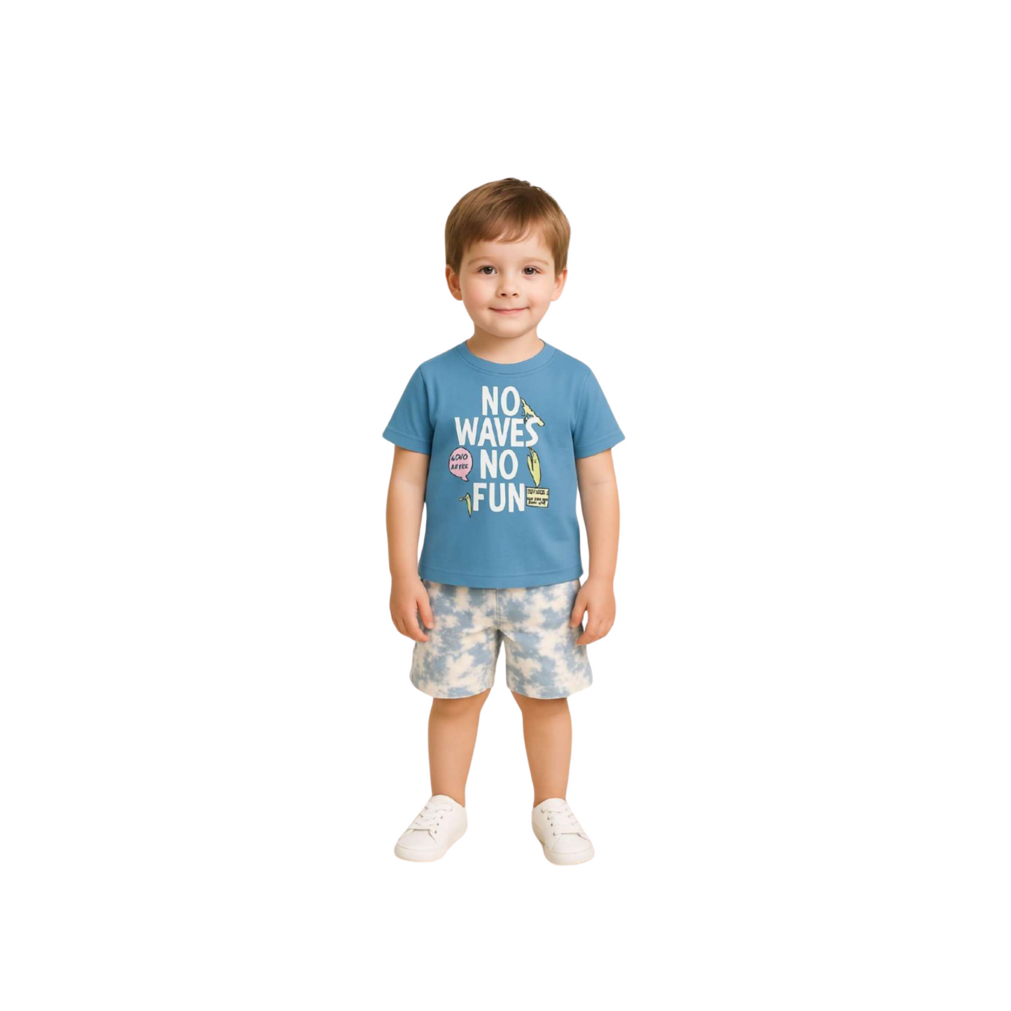 "No Waves No Fun" Boys Summer Set – Blue & Khaki