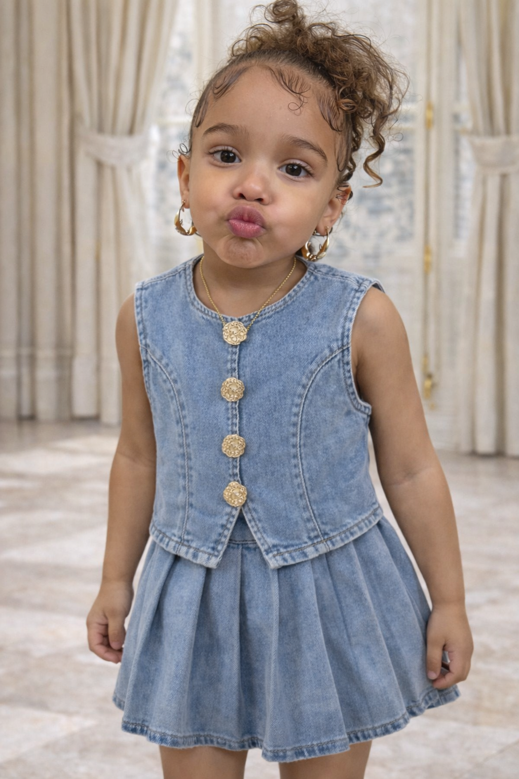 Girls Denim Skirt Set