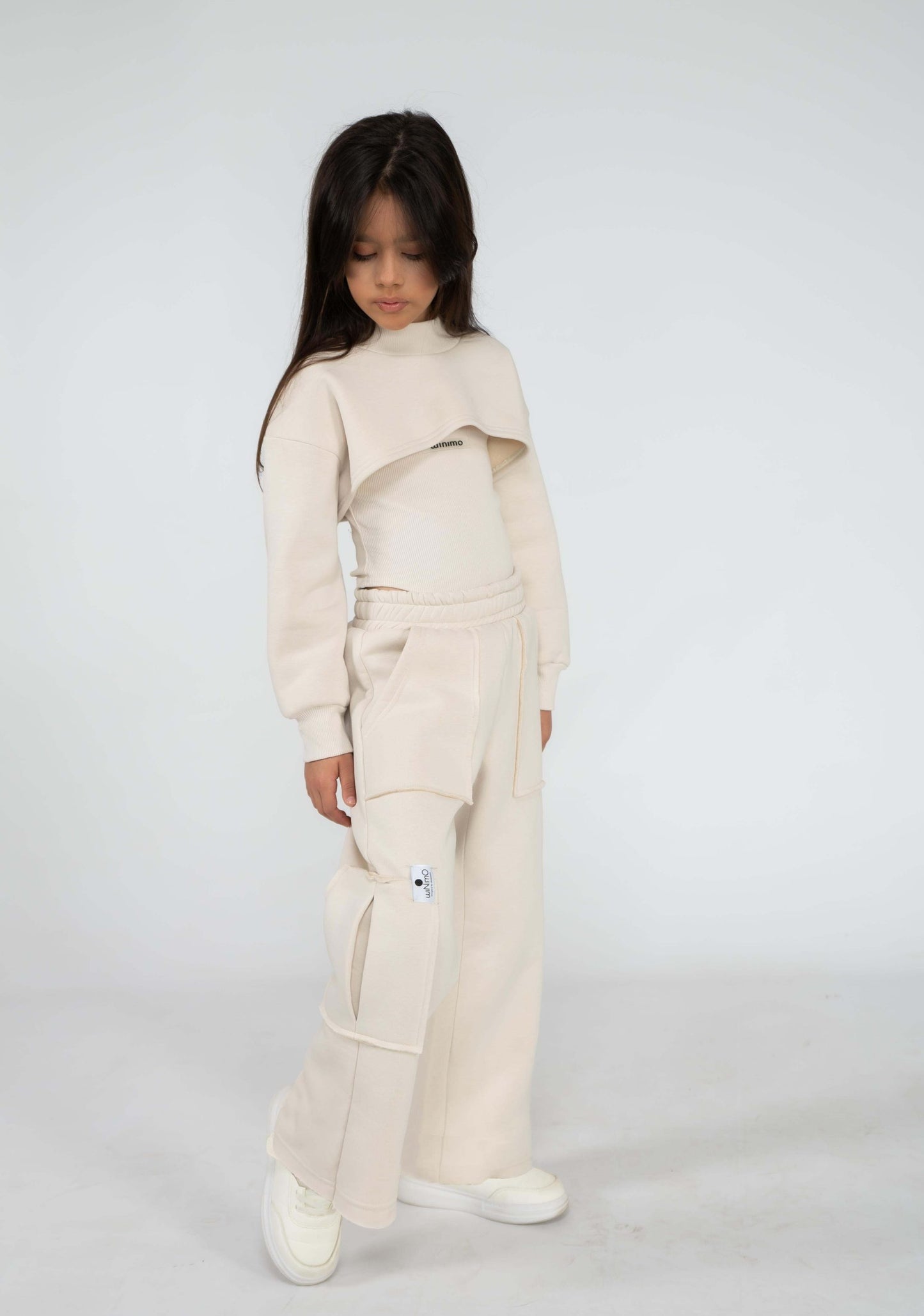 Bodysuit, Cropped Sweatshirt & Wide-Leg Pants Set