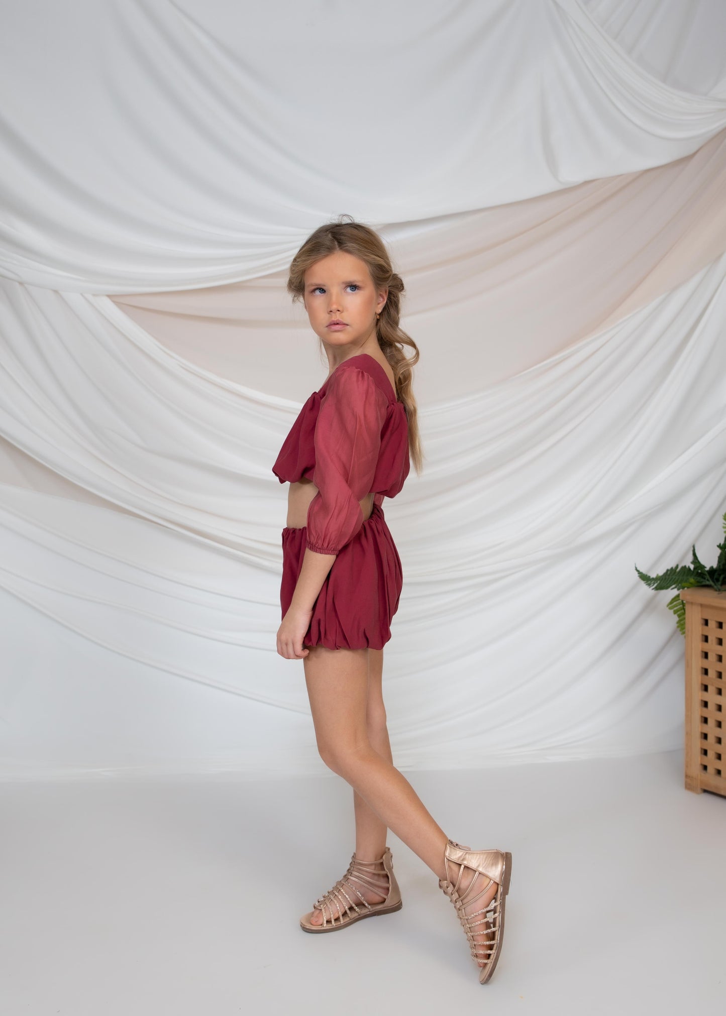 Girls Balloon Crop Top & Shorts Set