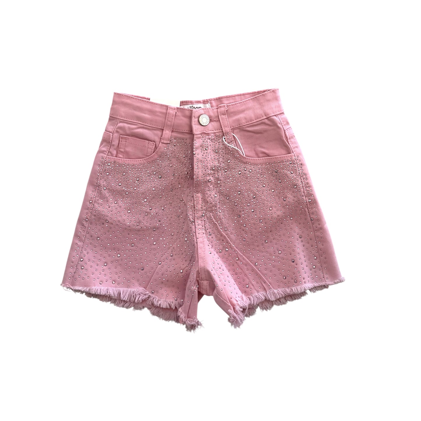 Girls' Denim Shorts with Studs – White & Pink