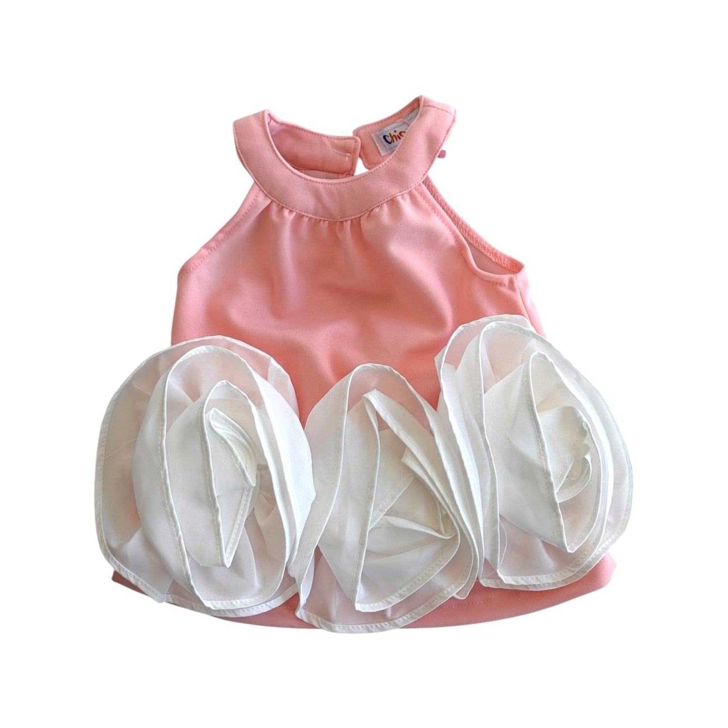 Baby's Dress with Organza Roses – Red, Pink & Mint