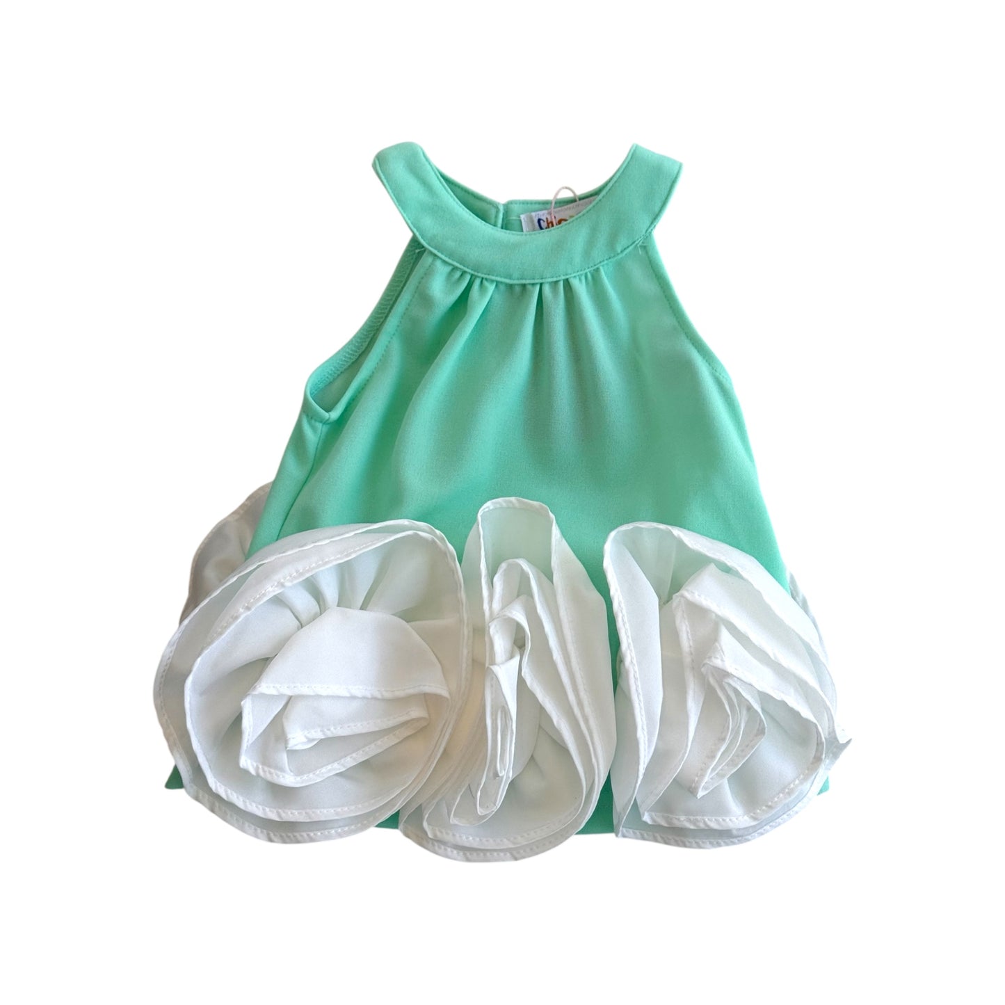 Baby's Dress with Organza Roses – Red, Pink & Mint