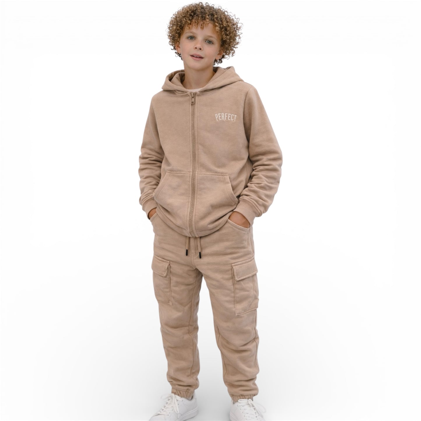 Kids Hooded Zip-Up Set with Cargo Joggers