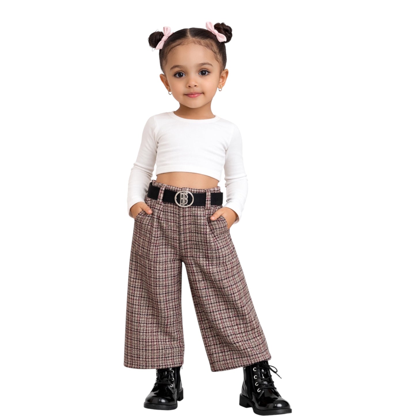 Girls Plaid Wide Leg Pants