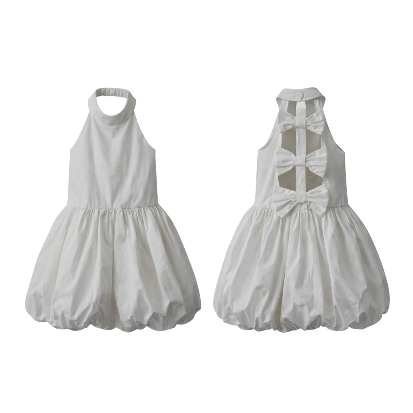 White Bow Back Balloon Dress