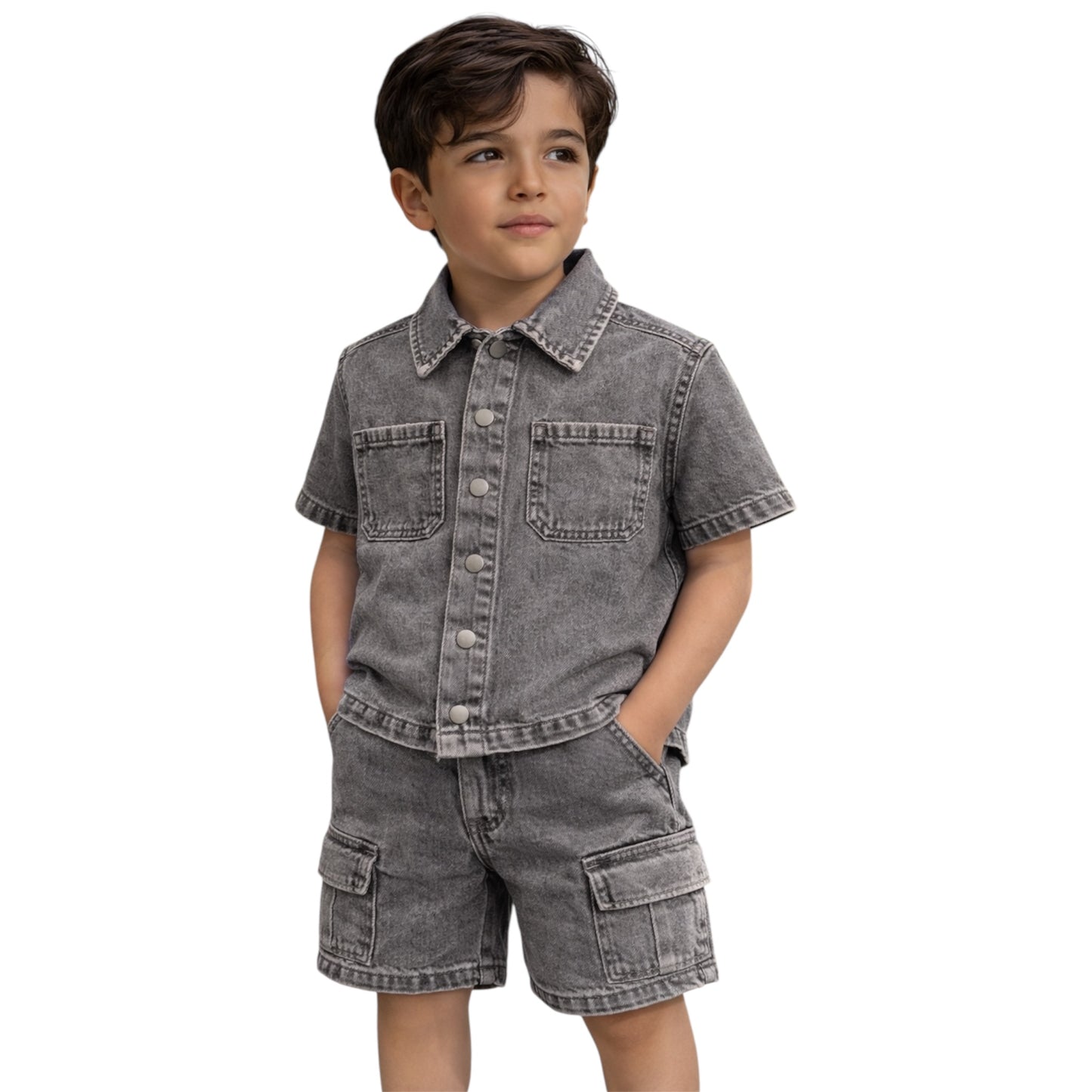 Boys Denim Shirt & Cargo Shorts Set