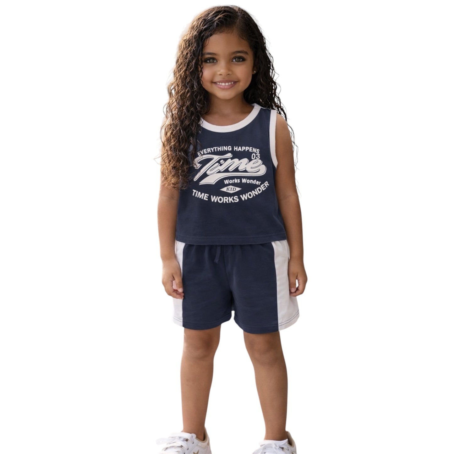 Girls Sleeveless “Time Works Wonder” Set