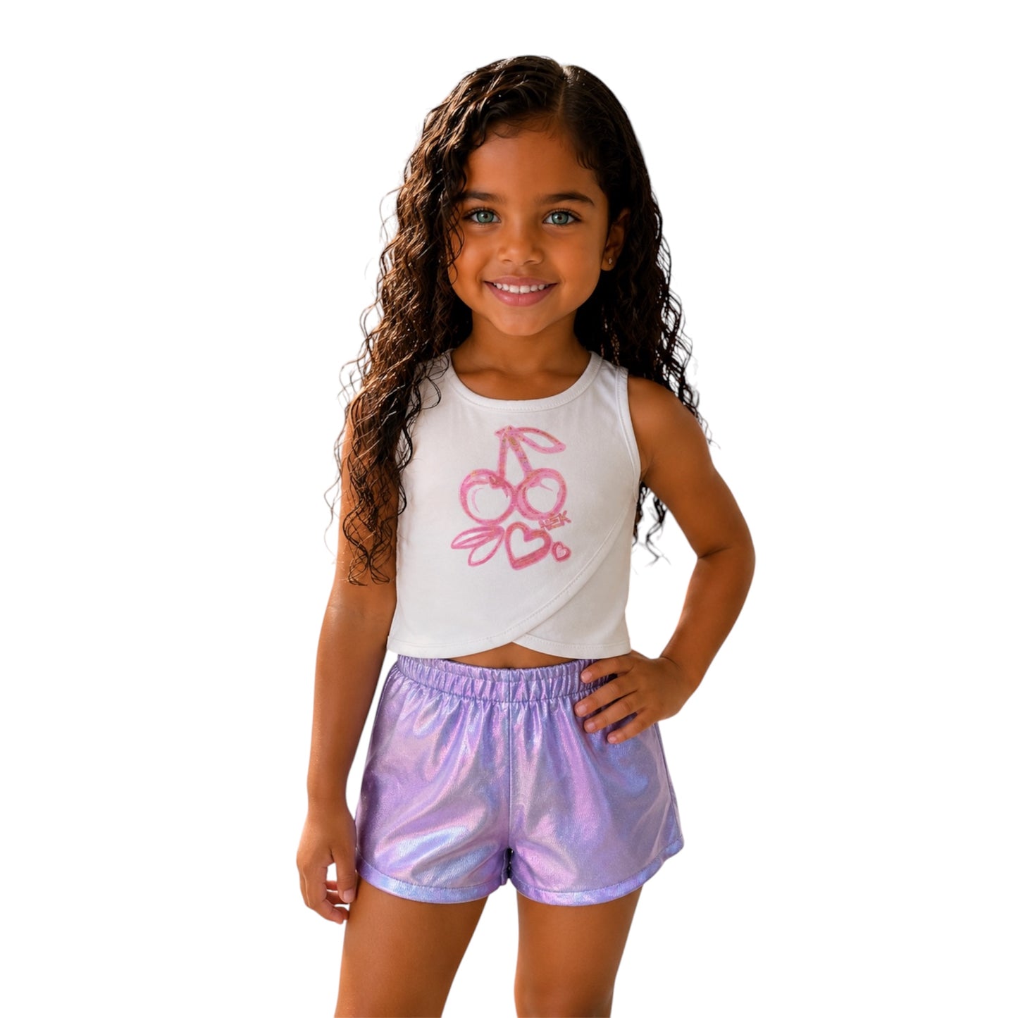 Girls Cherry Top &Metallic Shorts Set