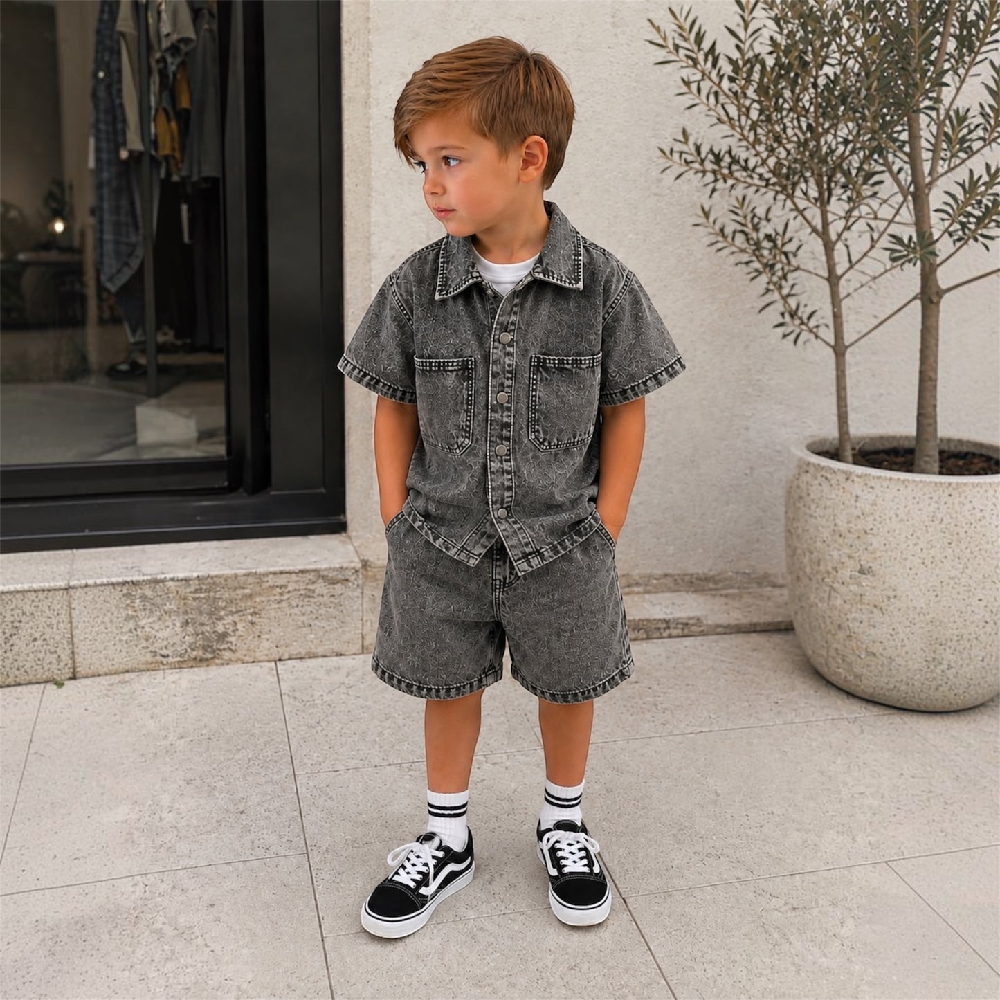 Boys Denim Shirt & Cargo Shorts Set