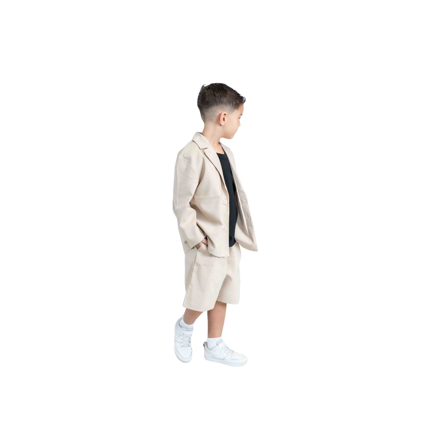 Boys' Two-Piece Suit – Beige Blazer & Shorts