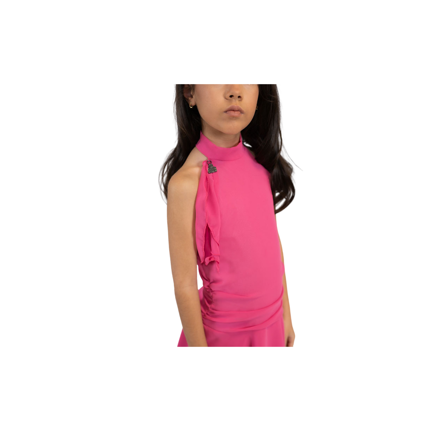 Girls' Ruffle Dress with Shoulder Bow – Fuchsia
