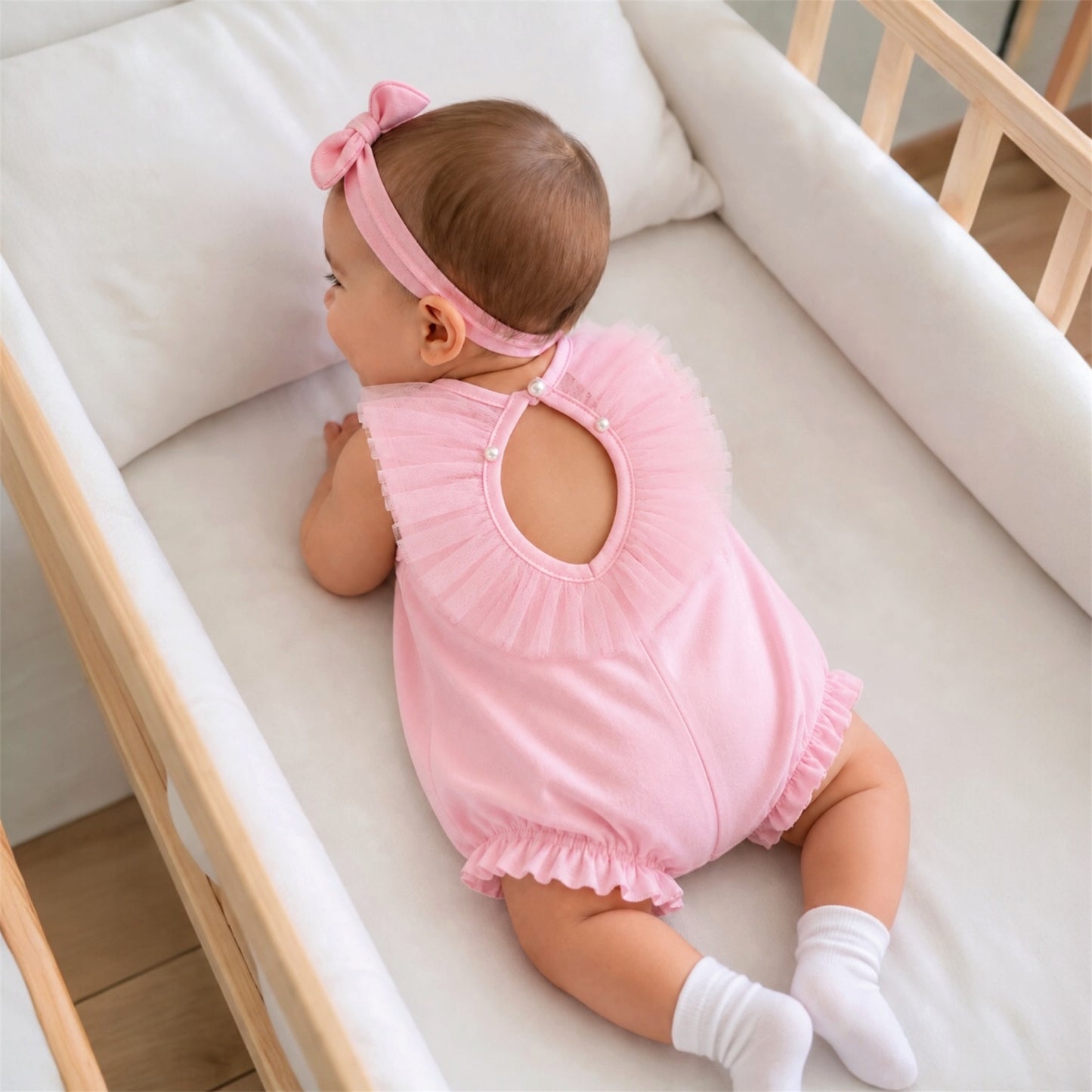 Baby Girl White Romper with Heart Detail
