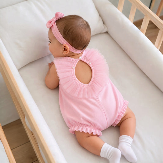 Baby Girl White Romper with Heart Detail