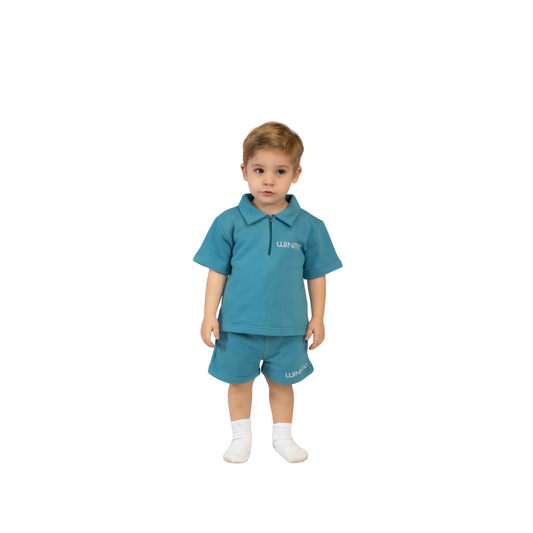 Boys' Polo & Shorts Set – Teal Blue