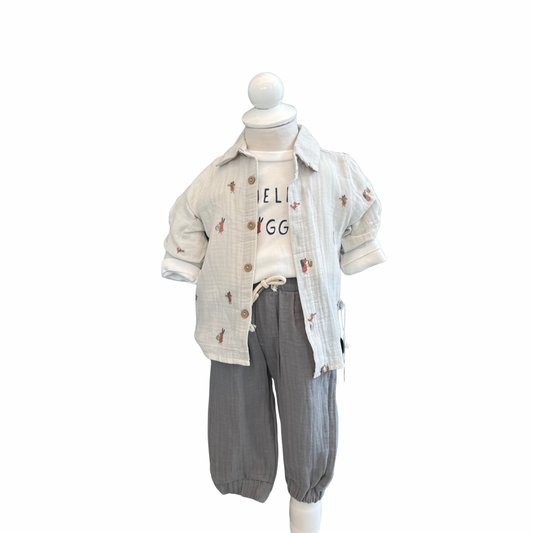 3-Piece Striped Muslin Set with Long Sleeve Top