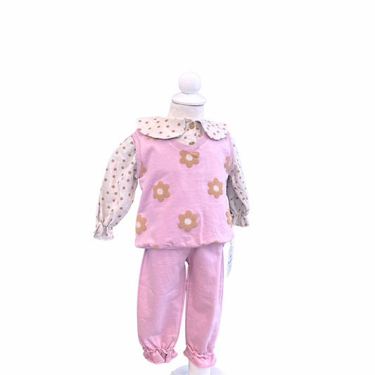 2-Piece Flower Print Set with Layered Sweatshirt