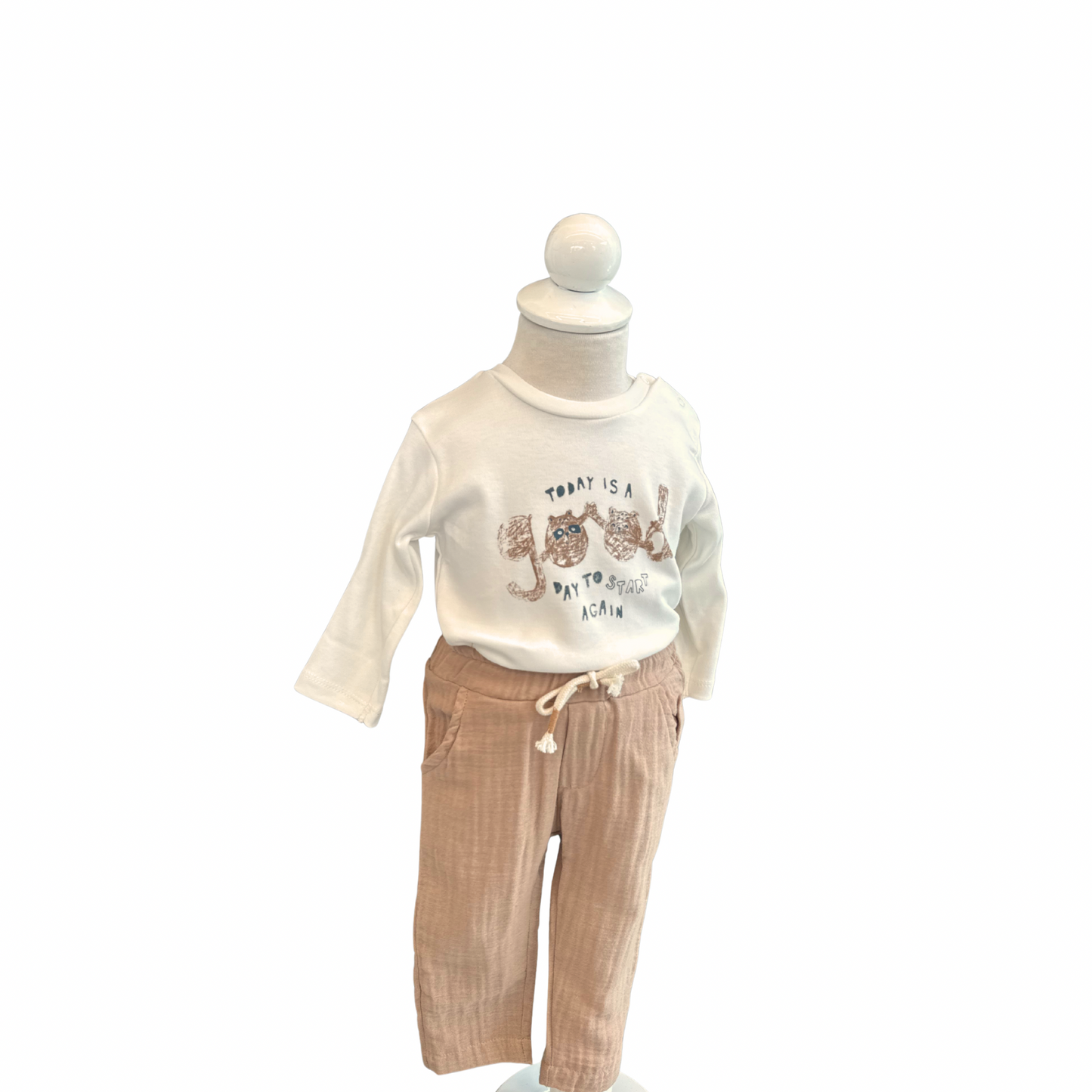 3-Piece Striped Muslin Set with Long Sleeve Top