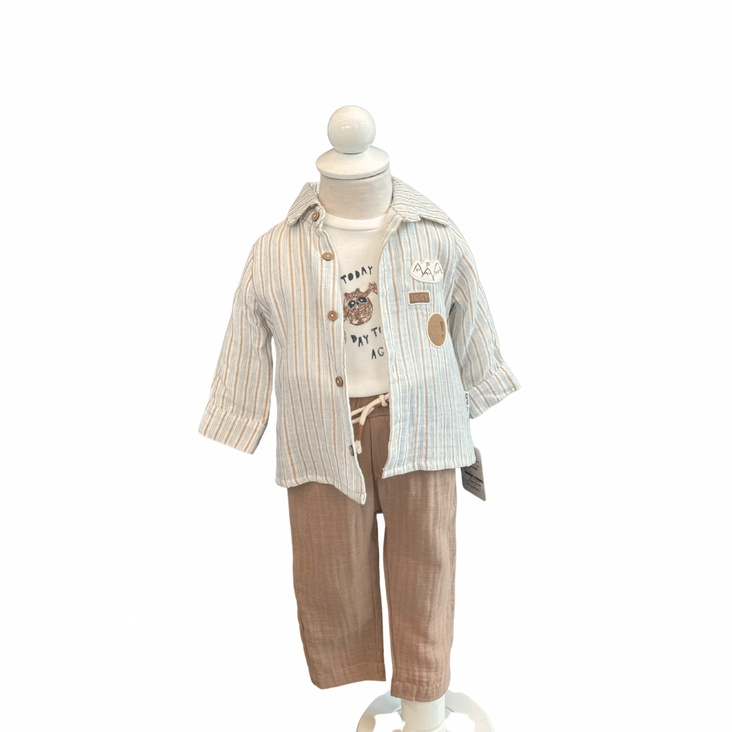 3-Piece Striped Muslin Set with Long Sleeve Top