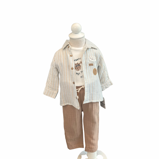 3-Piece Striped Muslin Set with Long Sleeve Top