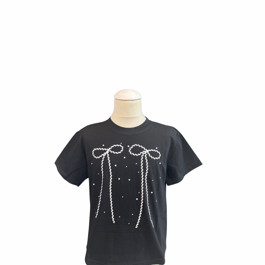 Girls' T-Shirt with Pearl Bow Print