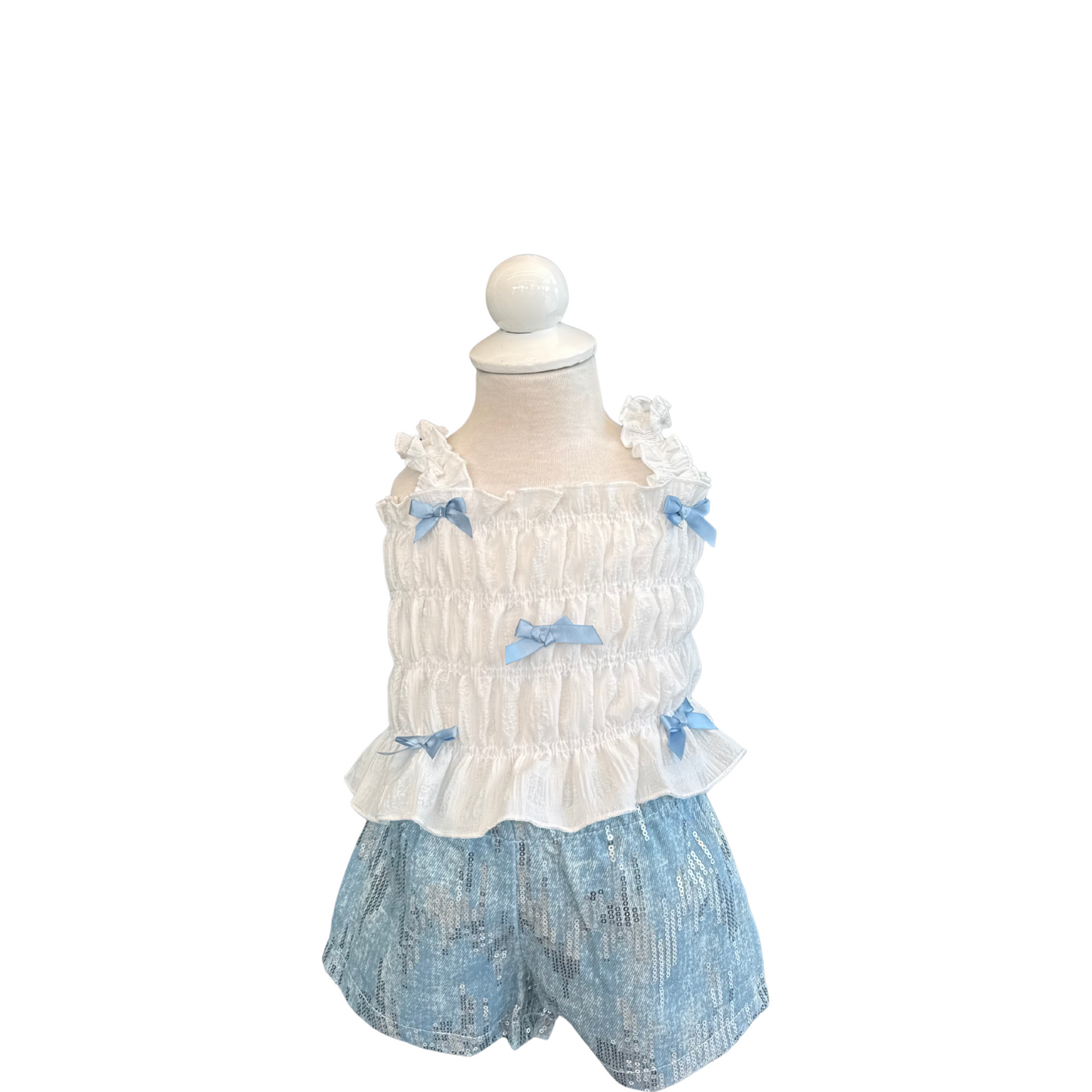 Ruffle Bow Top & Sequin Shorts Set