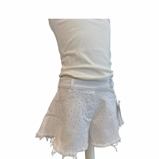 Girls’ White Denim Shorts with Rhinestones