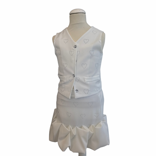 Elegant Vest and Skirt Set with Rhinestone Hearts