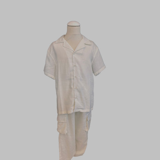 Boys' Linen Shirt & Pants Set – White