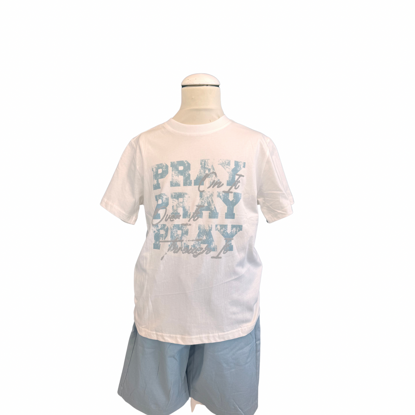 Boys' "Pray Play Relax" T-Shirt & Shorts Set – Light Blue