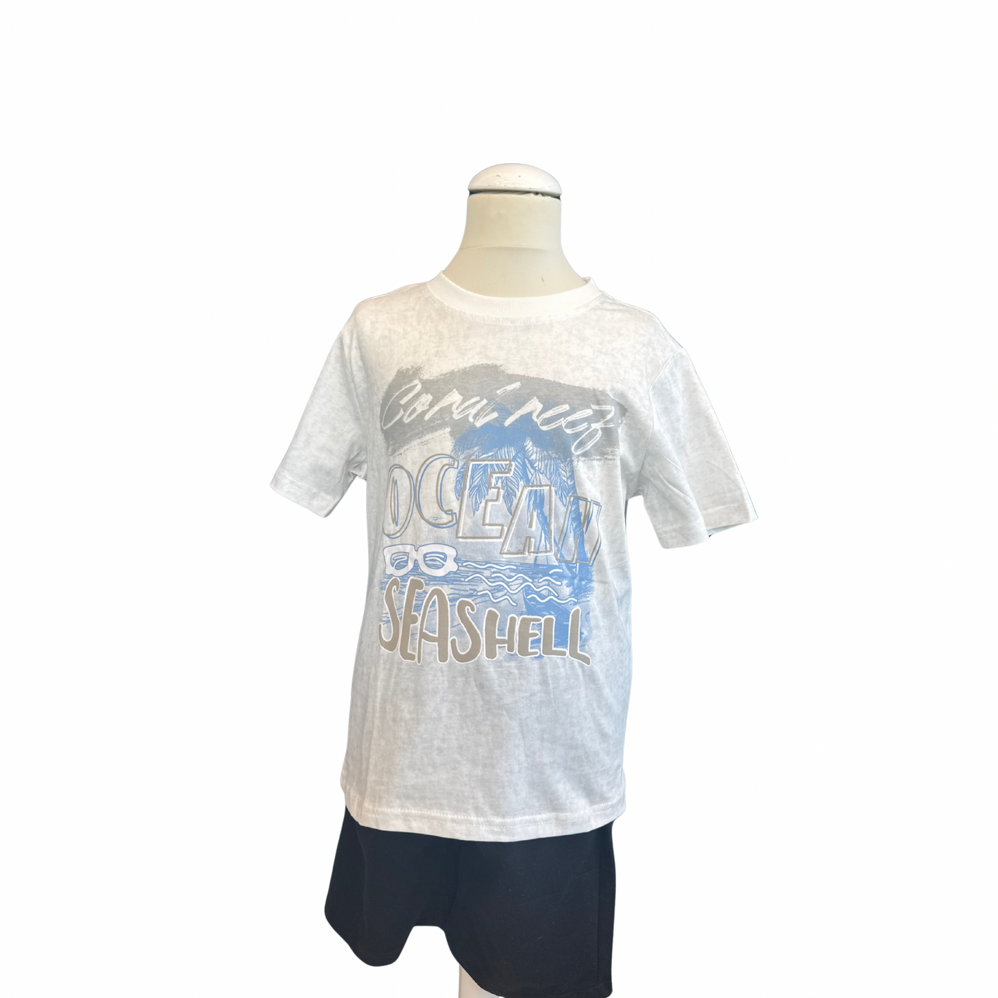 Boys’ Washed Effect Ocean T-Shirt & Shorts Set – White or Dark Grey