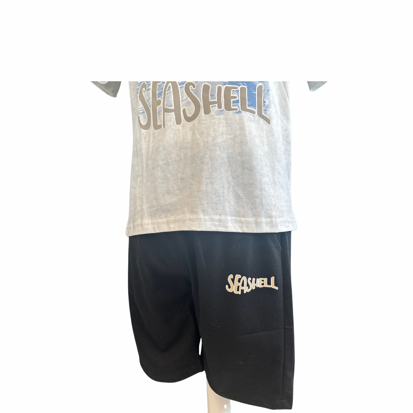 Boys’ Washed Effect Ocean T-Shirt & Shorts Set – White or Dark Grey