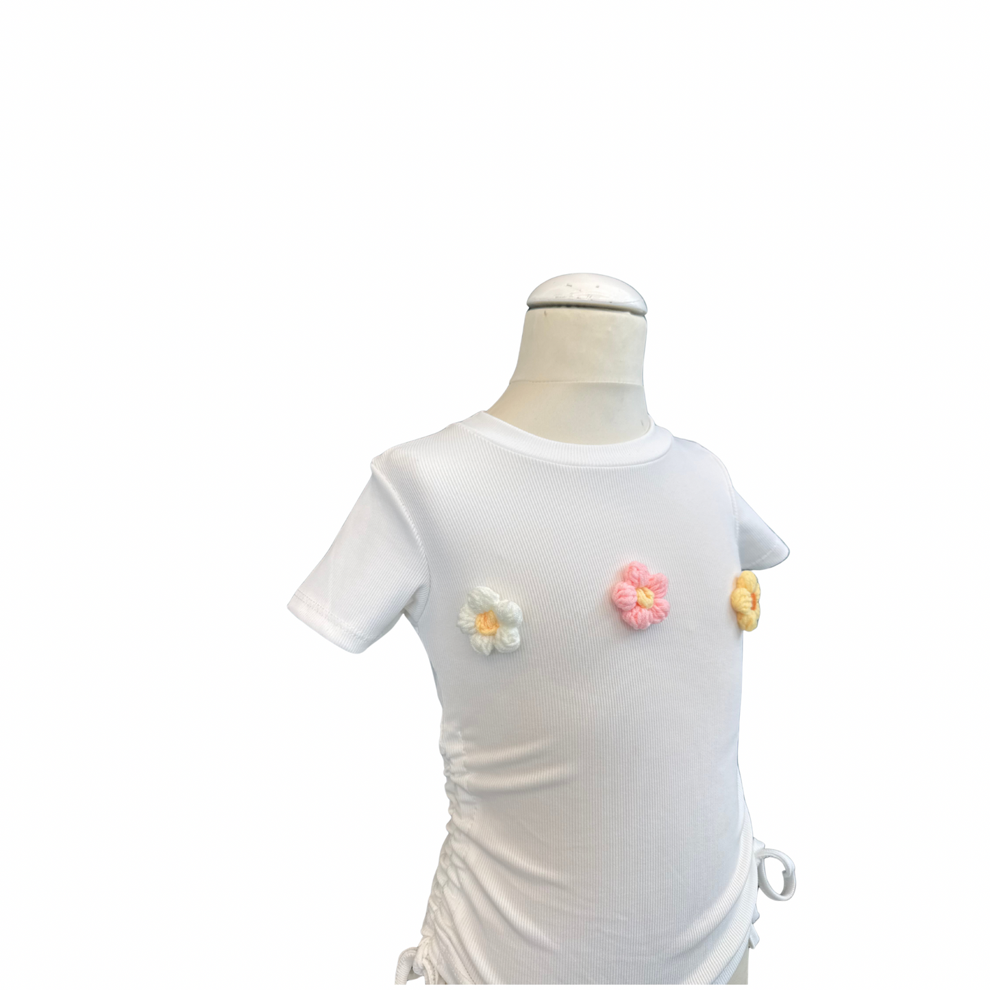 Girls' Ribbed Tee with 3D Crochet Flowers