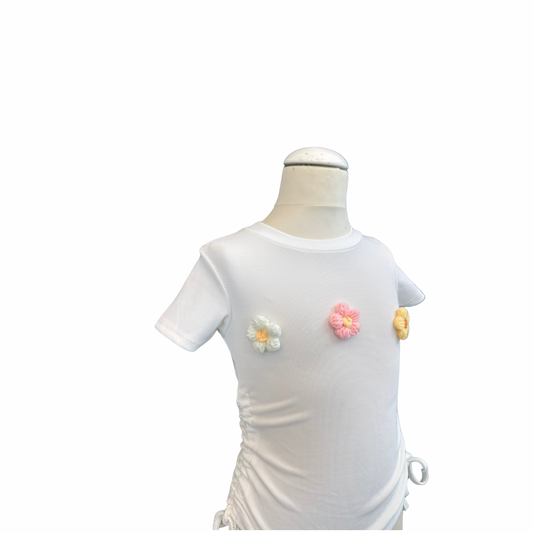 Girls' Ribbed Tee with 3D Crochet Flowers