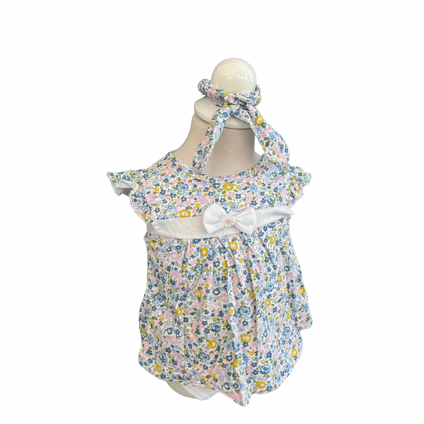 Baby Floral Trim Romper with Bonnet