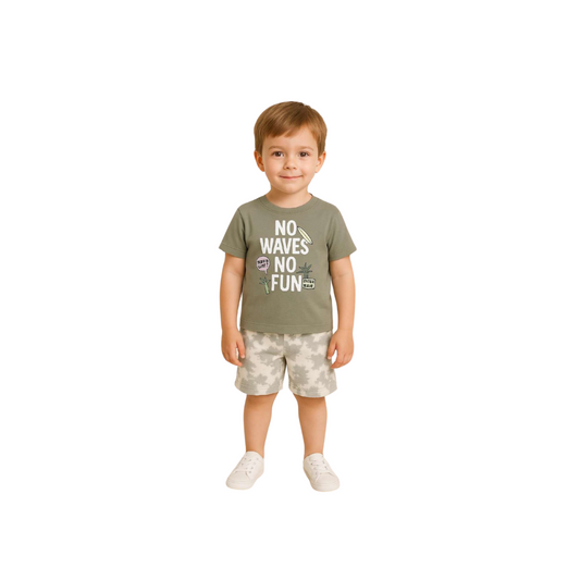 "No Waves No Fun" Boys Summer Set – Blue & Khaki