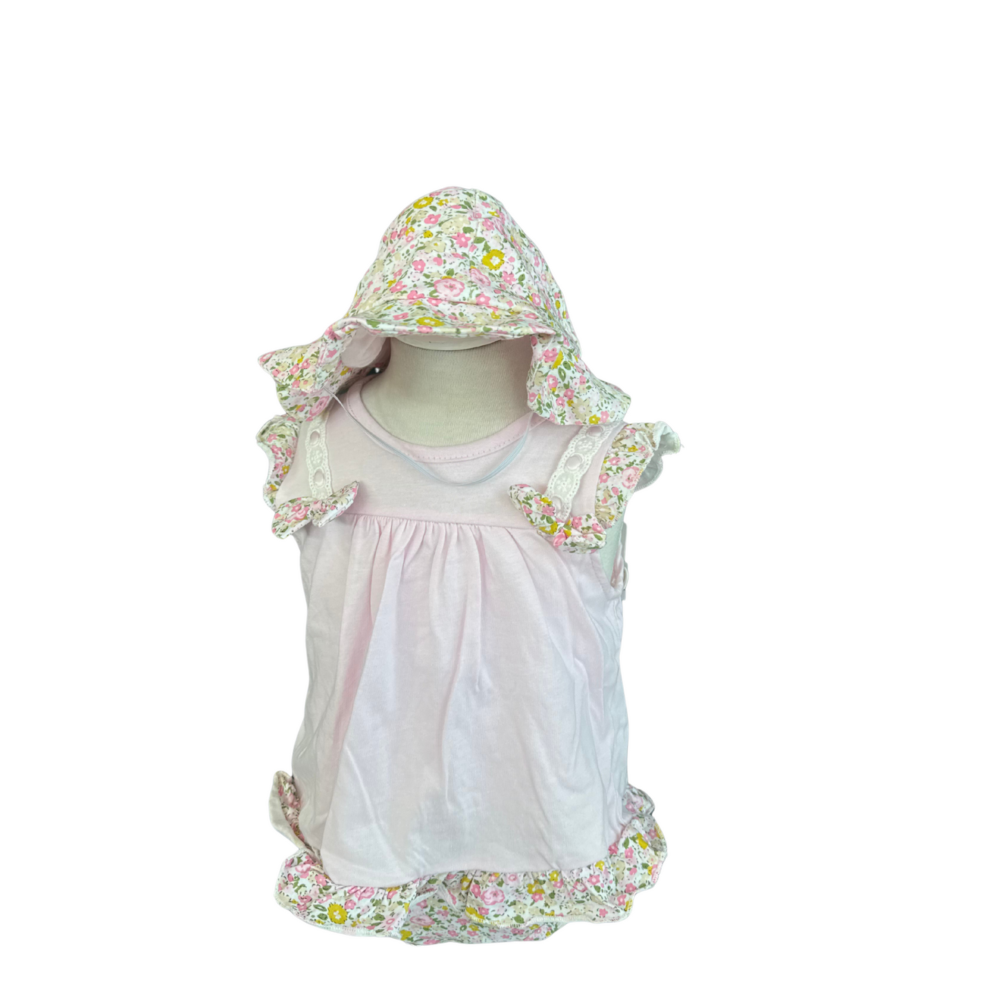 Baby Floral Trim Romper with Bonnet