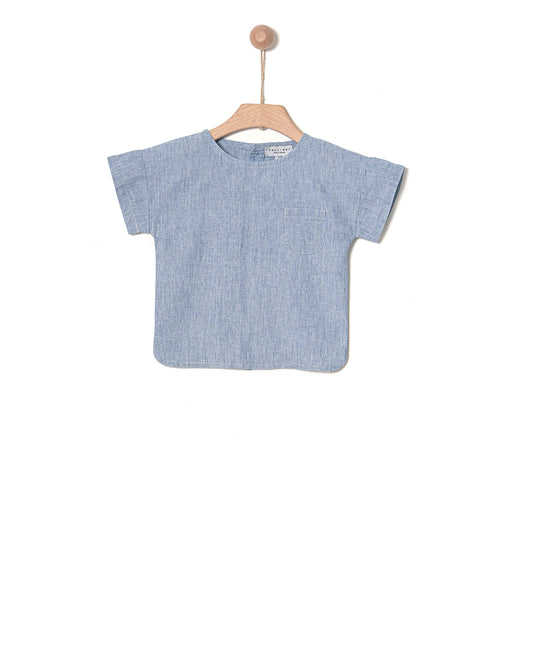 BLOUSE IN LINEN DEMIN LIGHT BLUE