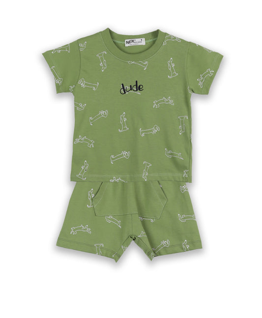Printed "Dude" Set with T-Shirt & Shorts